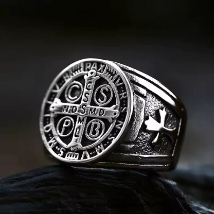 Anel de São Bento Masculino Prata