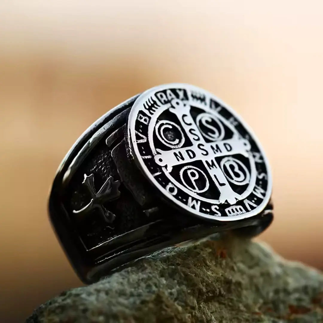 Anel de São Bento Masculino Prata
