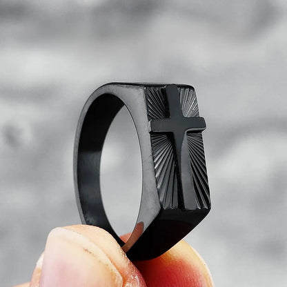 Anel Cruz Esculpida em Aço Inoxidável 316L para Homens
