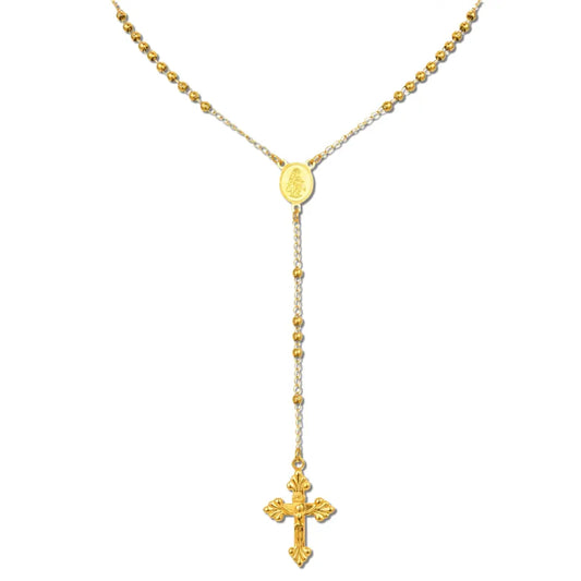 colar terço feminino dourado