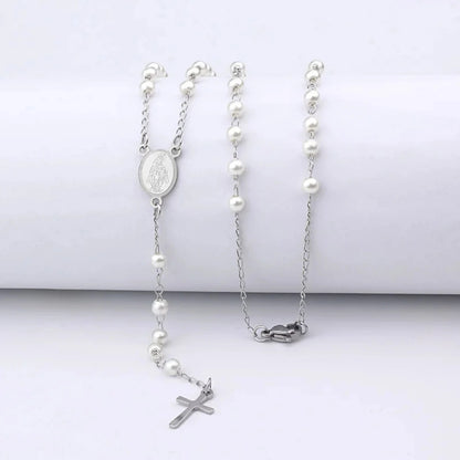 terço feminino, terço de pérola, terço branco, Terço de Nossa Senhora das Graças, colar terço
