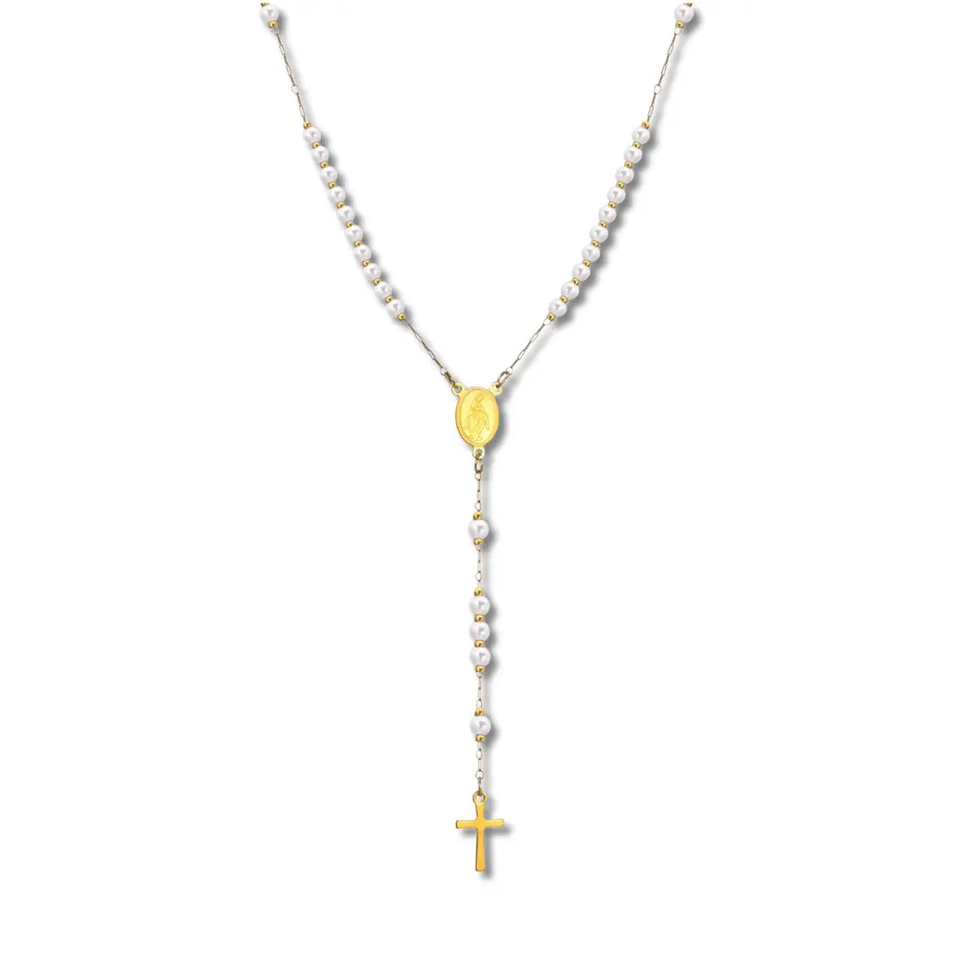 terço branco, colar terço, terço feminino, terço de pérola

