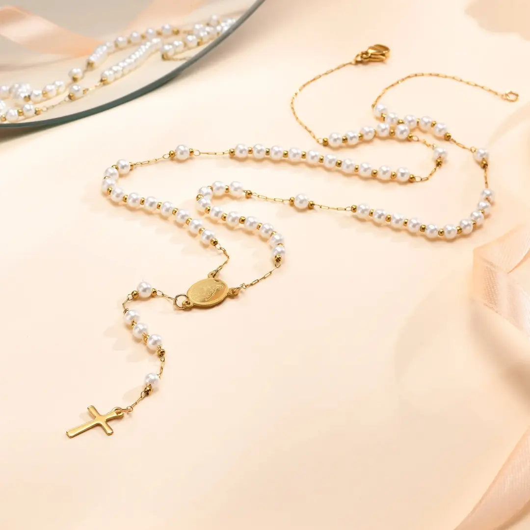 terço branco, colar terço, terço feminino, terço de pérola