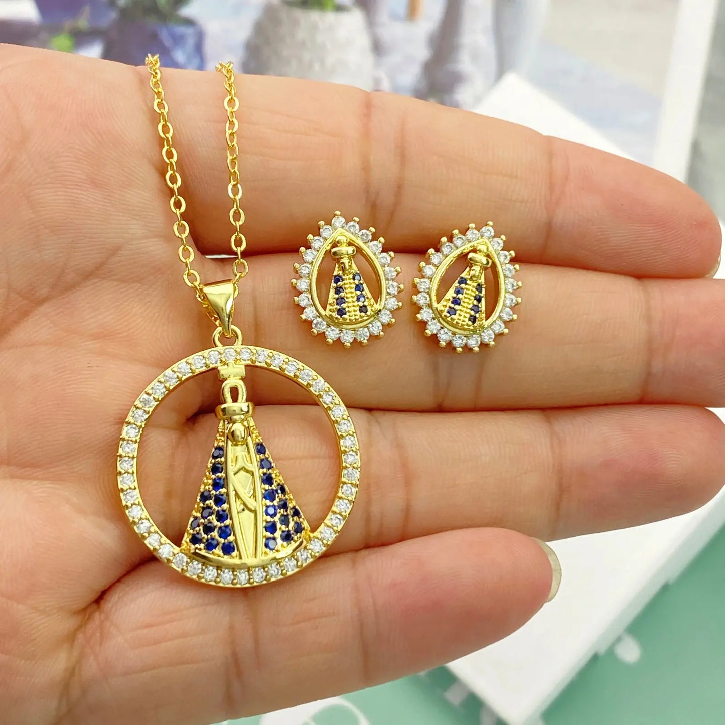 colar e brincos nossa senhora aparecida