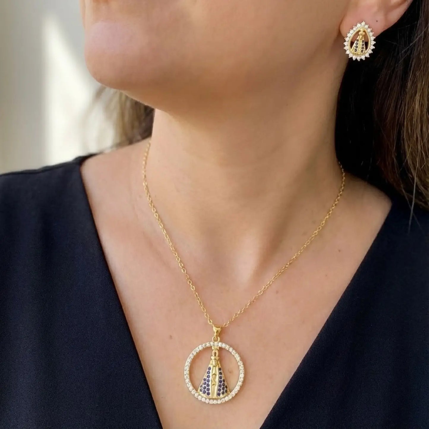 colar e brincos nossa senhora aparecida