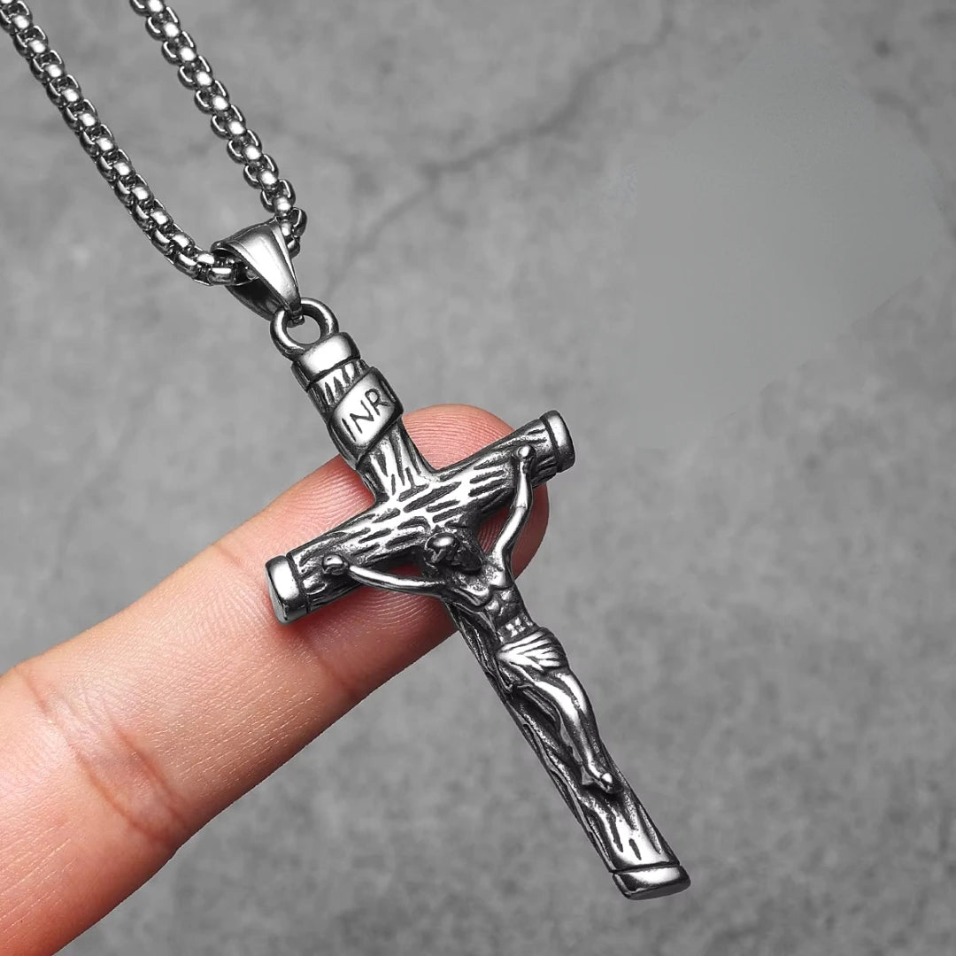 Crucifixo Colar Masculino Prata Modelo Veritas