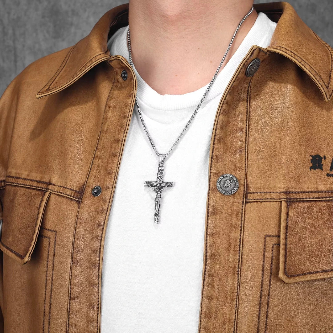 Crucifixo Colar Masculino Prata Modelo Veritas