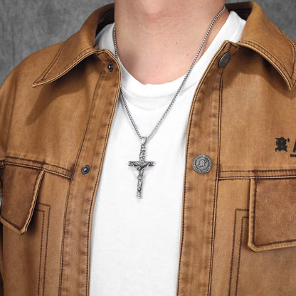Crucifixo Colar Masculino Prata Modelo Veritas