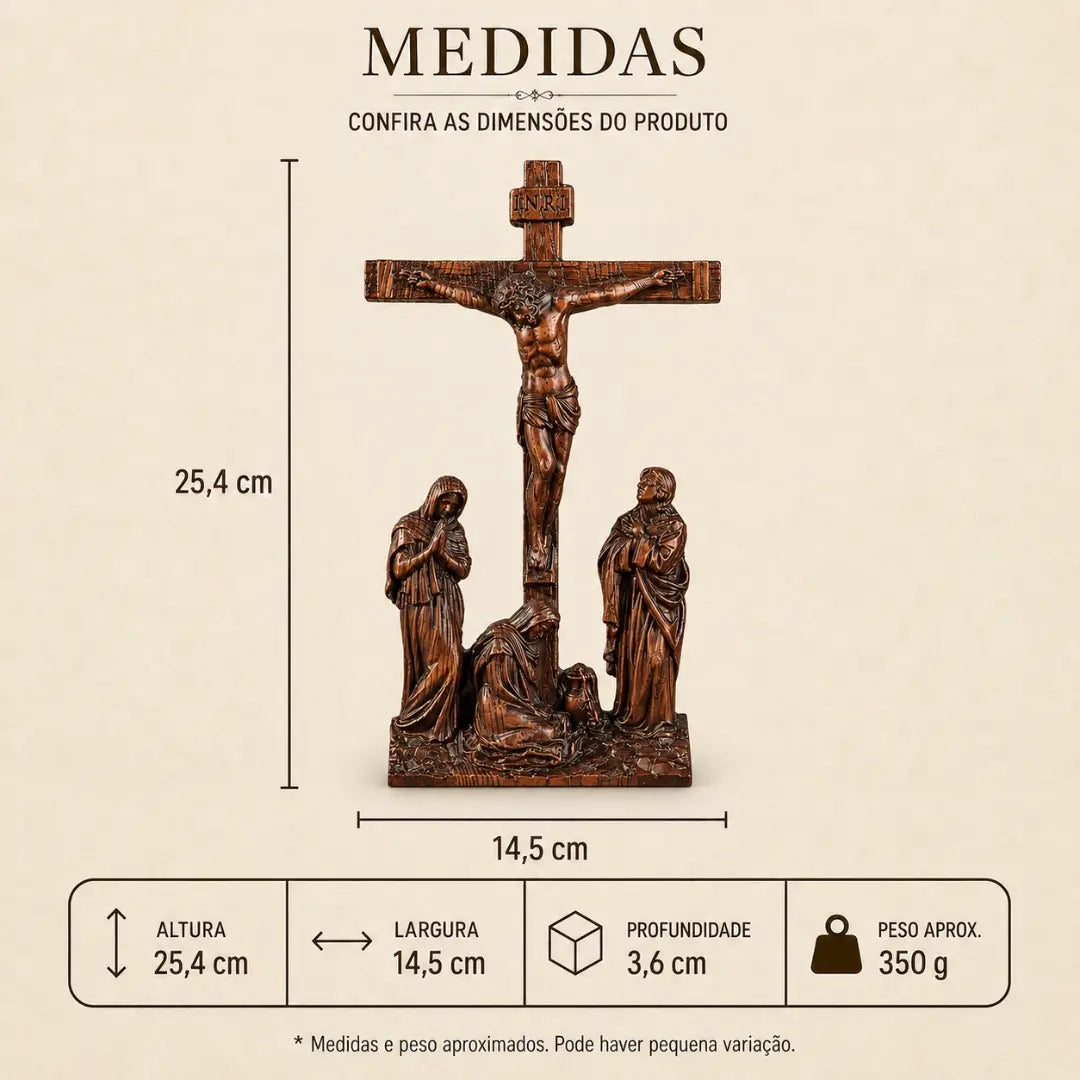 Crucifixo do Calvário em Madeira Maciça de Faia Europeia 25cm