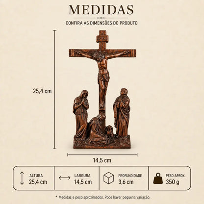 Crucifixo do Calvário em Madeira Maciça de Faia Europeia 25cm