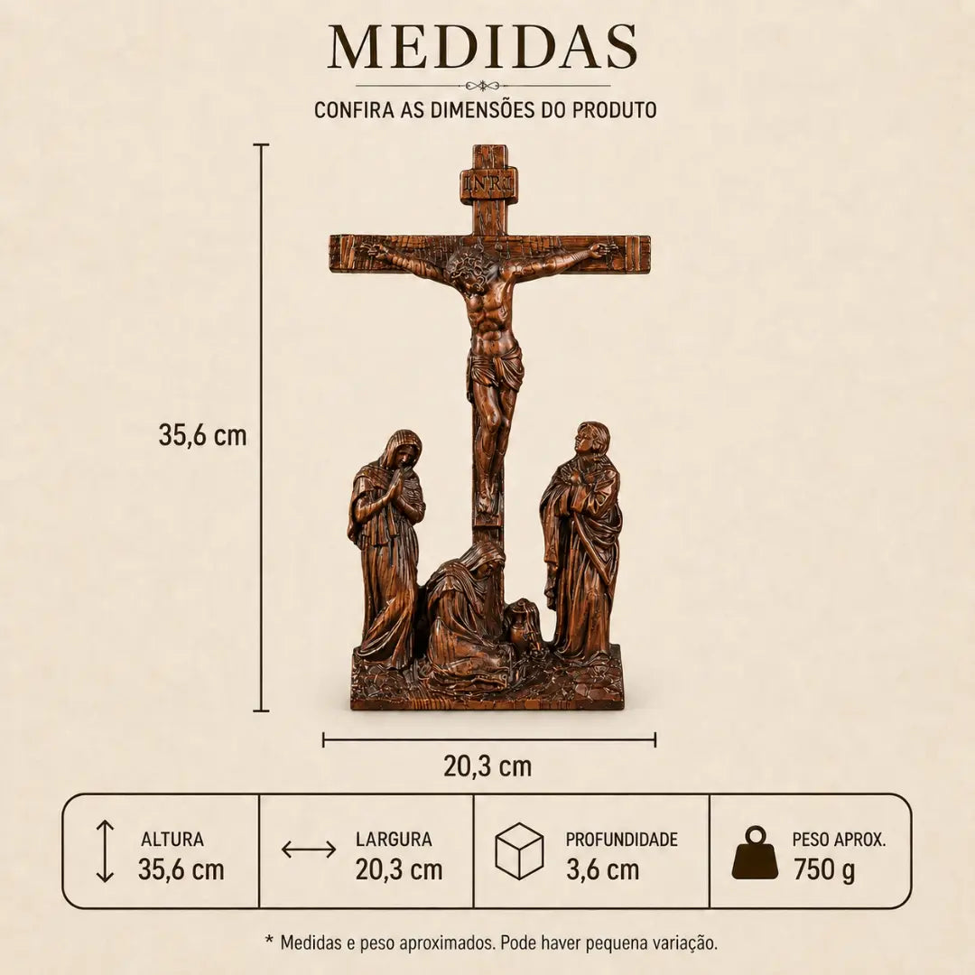 Crucifixo do Calvário em Madeira Maciça de Faia Europeia 35cm