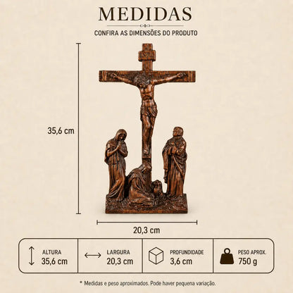 Crucifixo do Calvário em Madeira Maciça de Faia Europeia 35cm