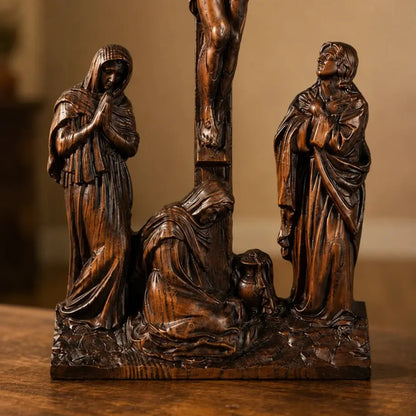 Crucifixo do Calvário em Madeira Maciça de Faia Europeia 25cm