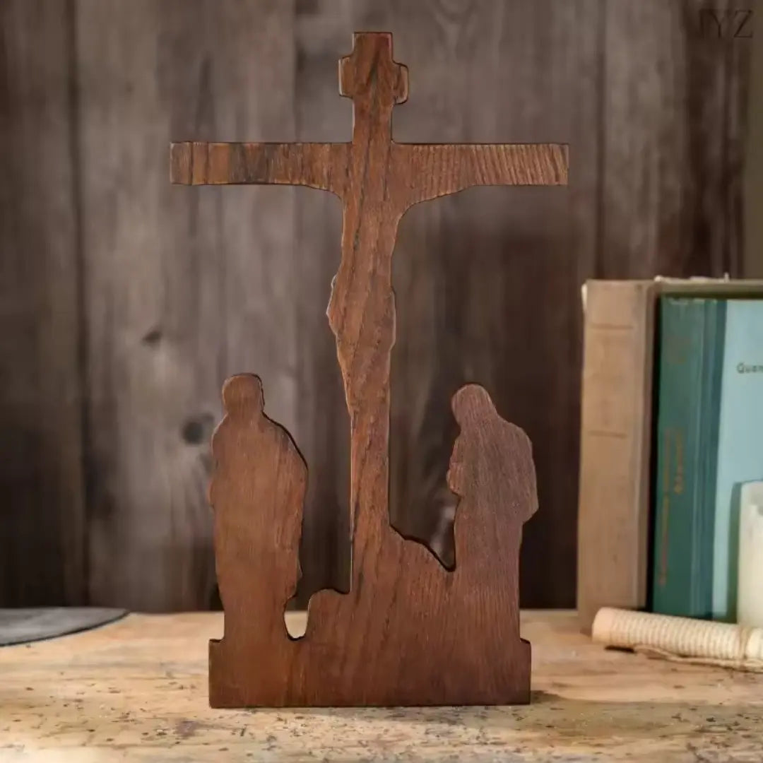 Crucifixo do Calvário em Madeira Maciça de Faia Europeia 25cm