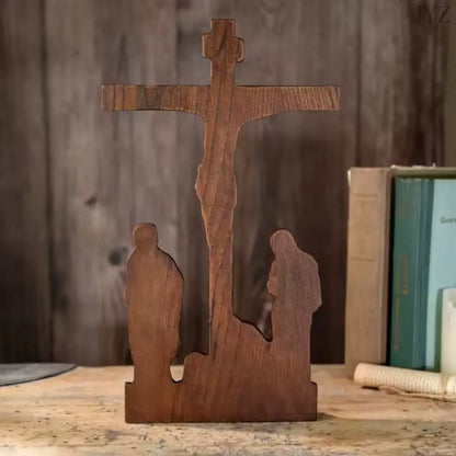 Crucifixo do Calvário em Madeira Maciça de Faia Europeia 25cm