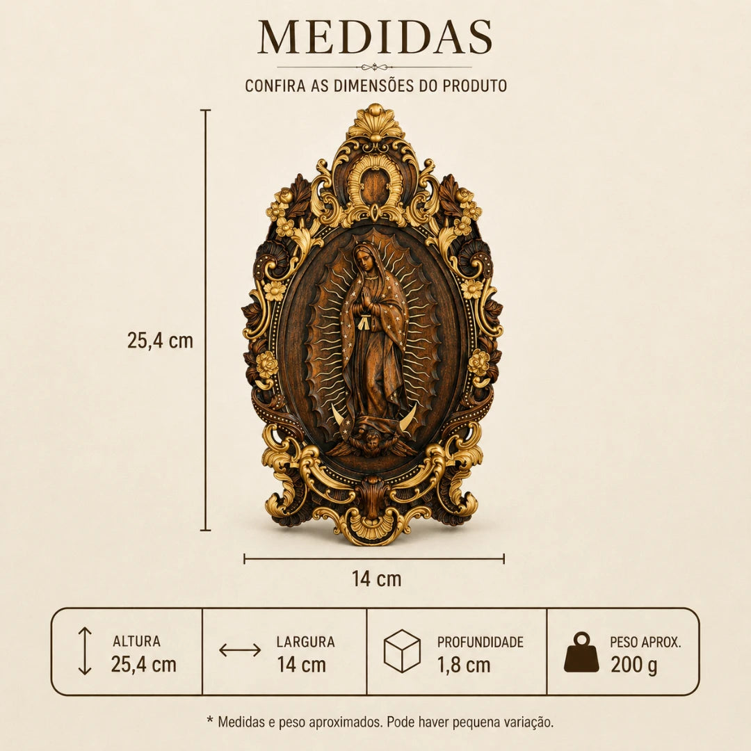 Imagem de Nossa Senhora de Guadalupe em Madeira de Faia Europeia 25cm