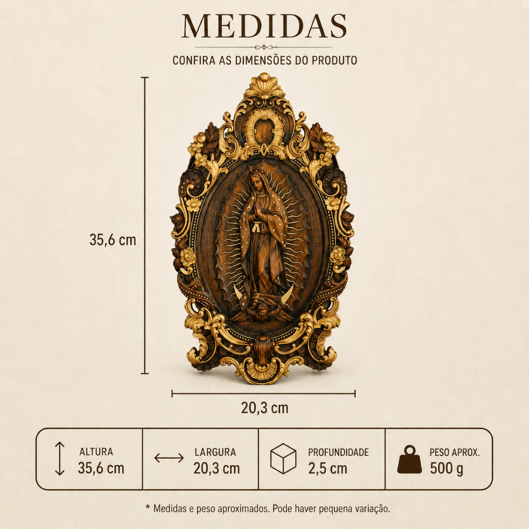 Imagem de Nossa Senhora de Guadalupe em Madeira de Faia Europeia 35cm
