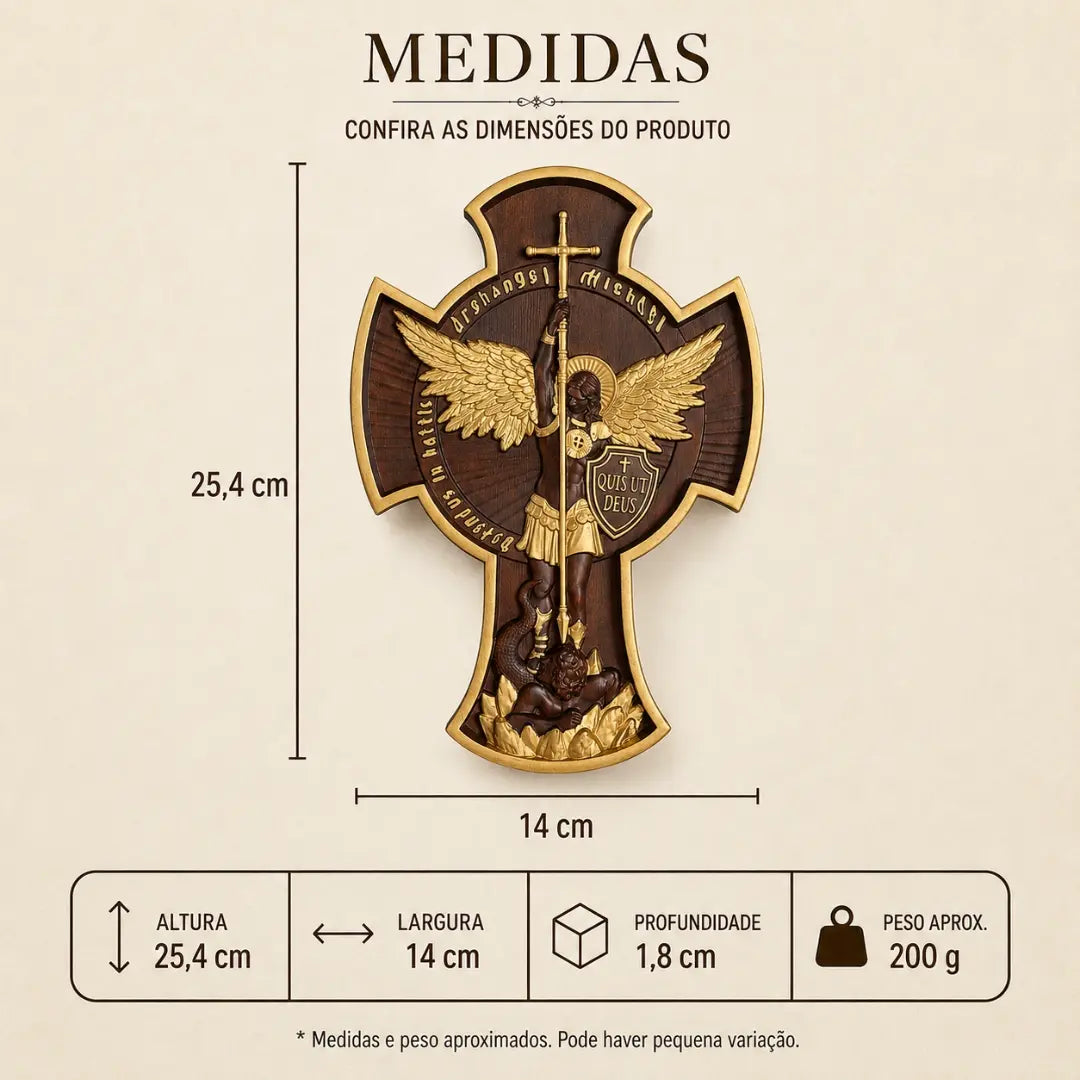 Imagem de São Miguel Arcanjo em Madeira de Faia Europeia com Detalhes Dourados 25cm