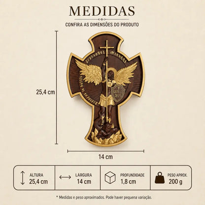 Imagem de São Miguel Arcanjo em Madeira de Faia Europeia com Detalhes Dourados 25cm