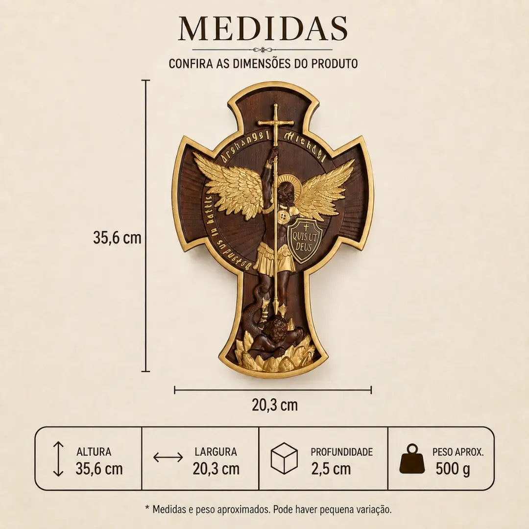 Imagem de São Miguel Arcanjo em Madeira de Faia Europeia com Detalhes Dourados 35cm