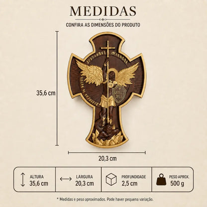Imagem de São Miguel Arcanjo em Madeira de Faia Europeia com Detalhes Dourados 35cm