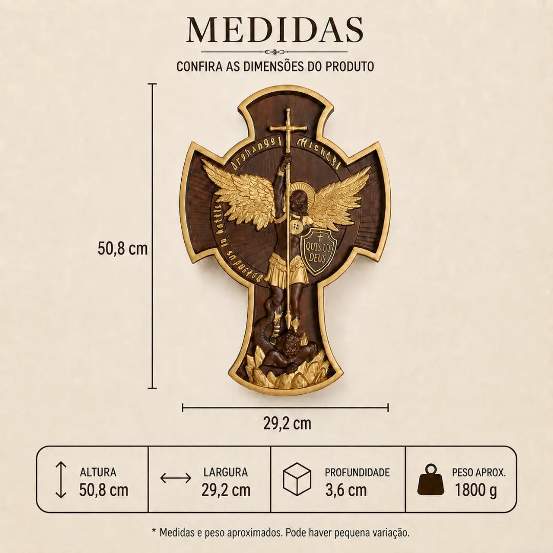 Imagem de São Miguel Arcanjo em Madeira de Faia Europeia com Detalhes Dourados 50cm