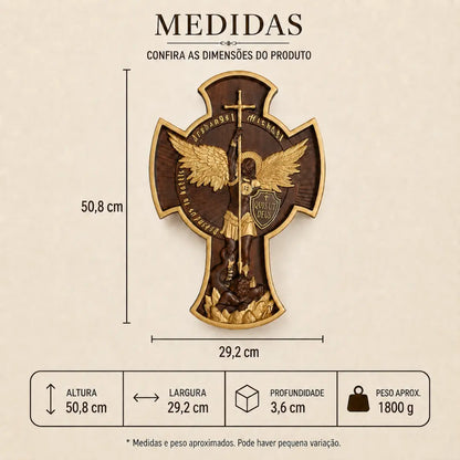 Imagem de São Miguel Arcanjo em Madeira de Faia Europeia com Detalhes Dourados 50cm