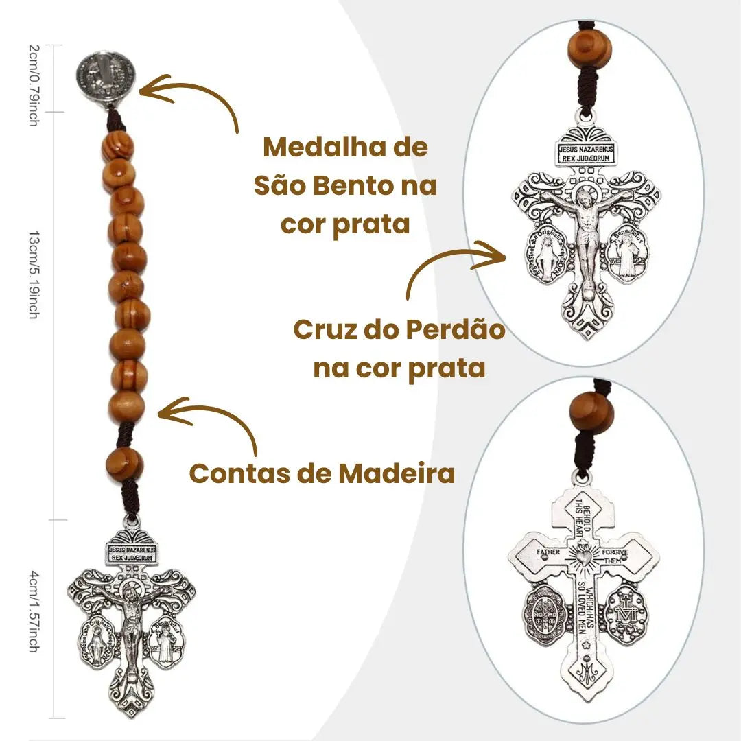 mini terço, terço compacto, Terço de São Bento, terço de madeira, terço do perdão