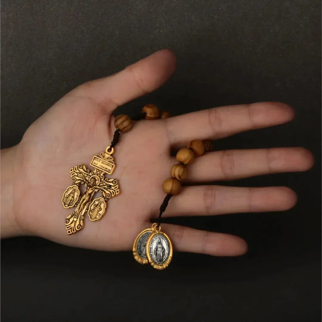 mini terço, terço compacto, terço de madeira, terço do perdão