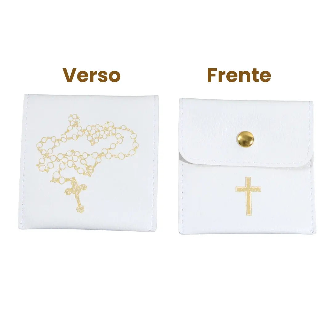 porta terço branco de couro
