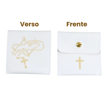 porta terço branco de couro