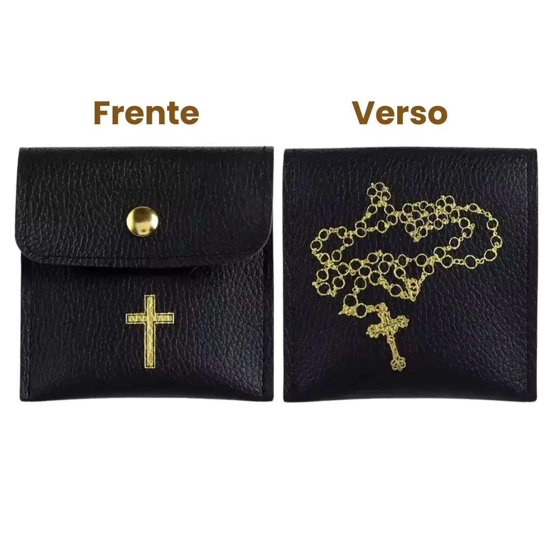 porta terço preto de couro