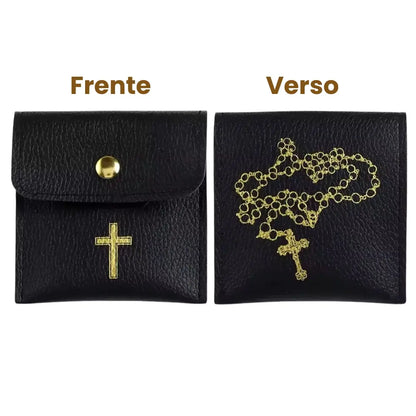 porta terço preto de couro