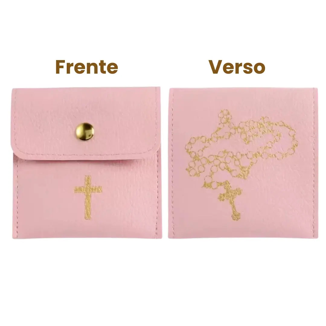 porta terço rosa de couro