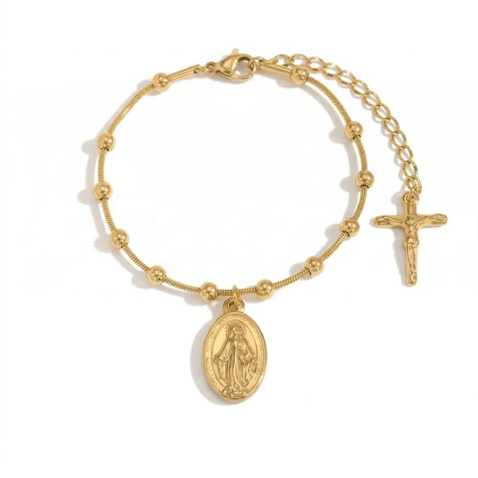 pulseira catolica feminina dourada
