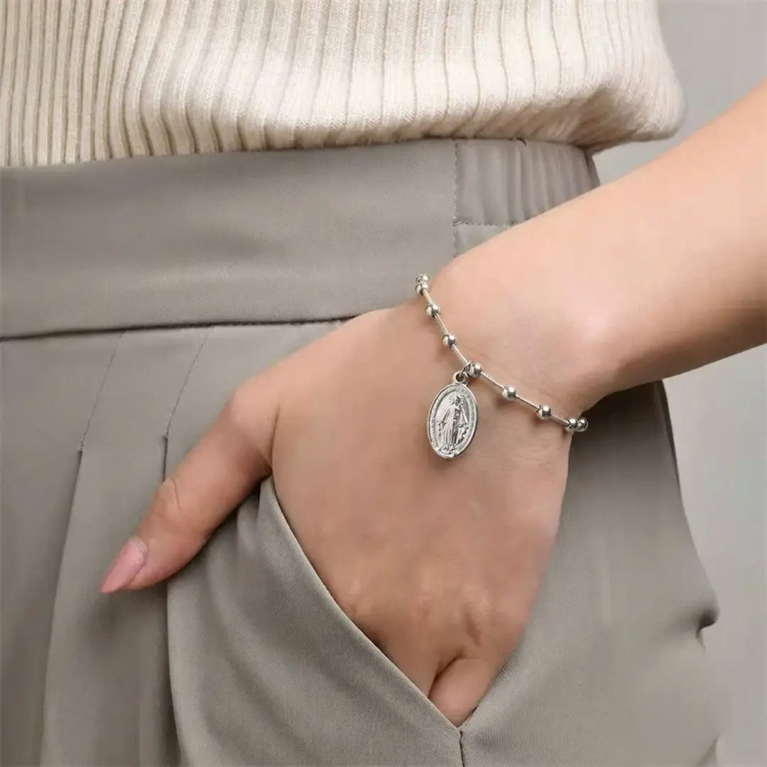 pulseira católica feminina com medalha de nossa senhora das graças