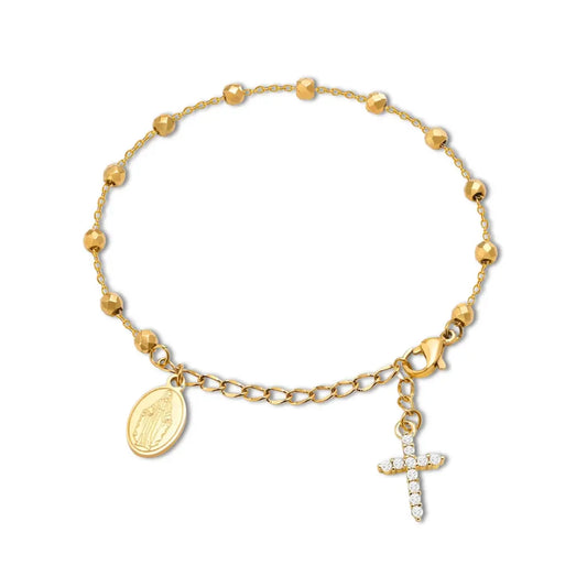 pulseira católica de nossa senhora das graças dourada feminina