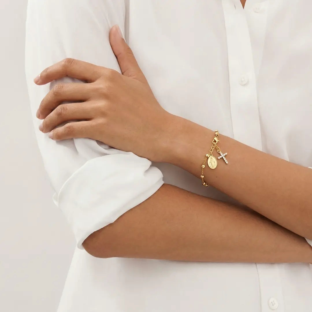 pulseira católica de nossa senhora das graças dourada feminina
