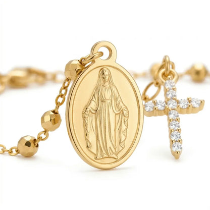 pulseira católica de nossa senhora das graças dourada feminina