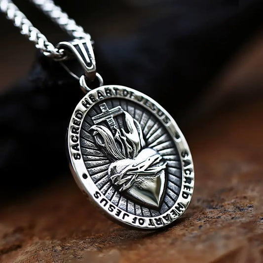 Colar Masculino Sagrado Coração de Jesus em Aço Inoxidável