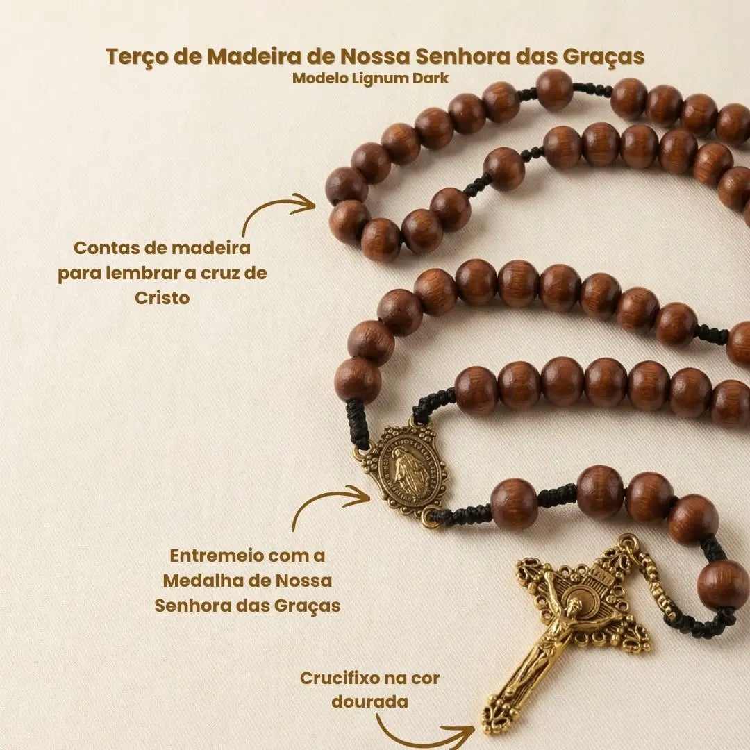 terço de nossa senhora das graças de madeira