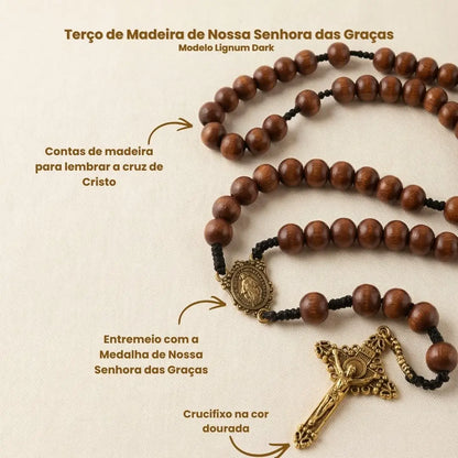 terço de nossa senhora das graças de madeira