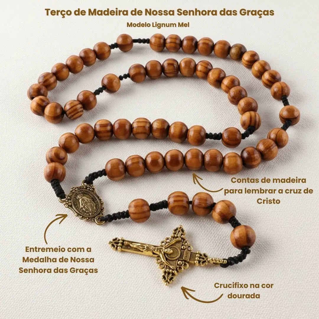 terço de nossa senhora das graças de madeira