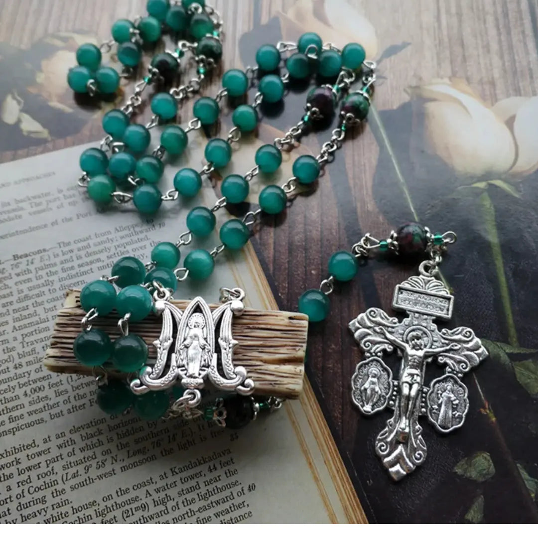 terço de nossa senhora das graças, terço de pedras naturais, terço do perdão, terço verde