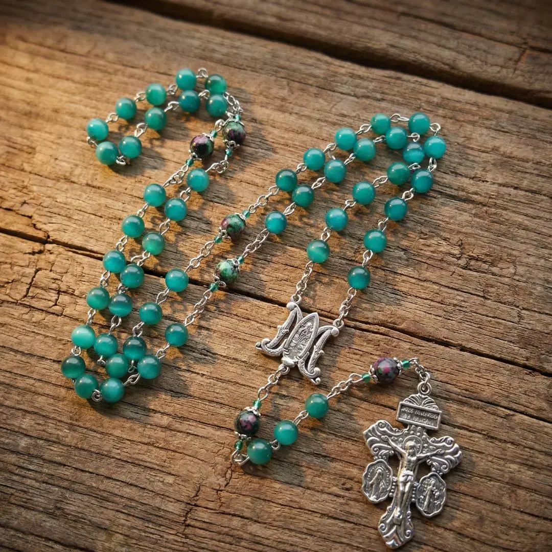 terço de nossa senhora das graças, terço de pedras naturais, terço do perdão, terço verde