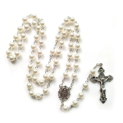 terço de pérola, terço branco, terço feminino, colar terço feminino, terço de nossa senhora das graças