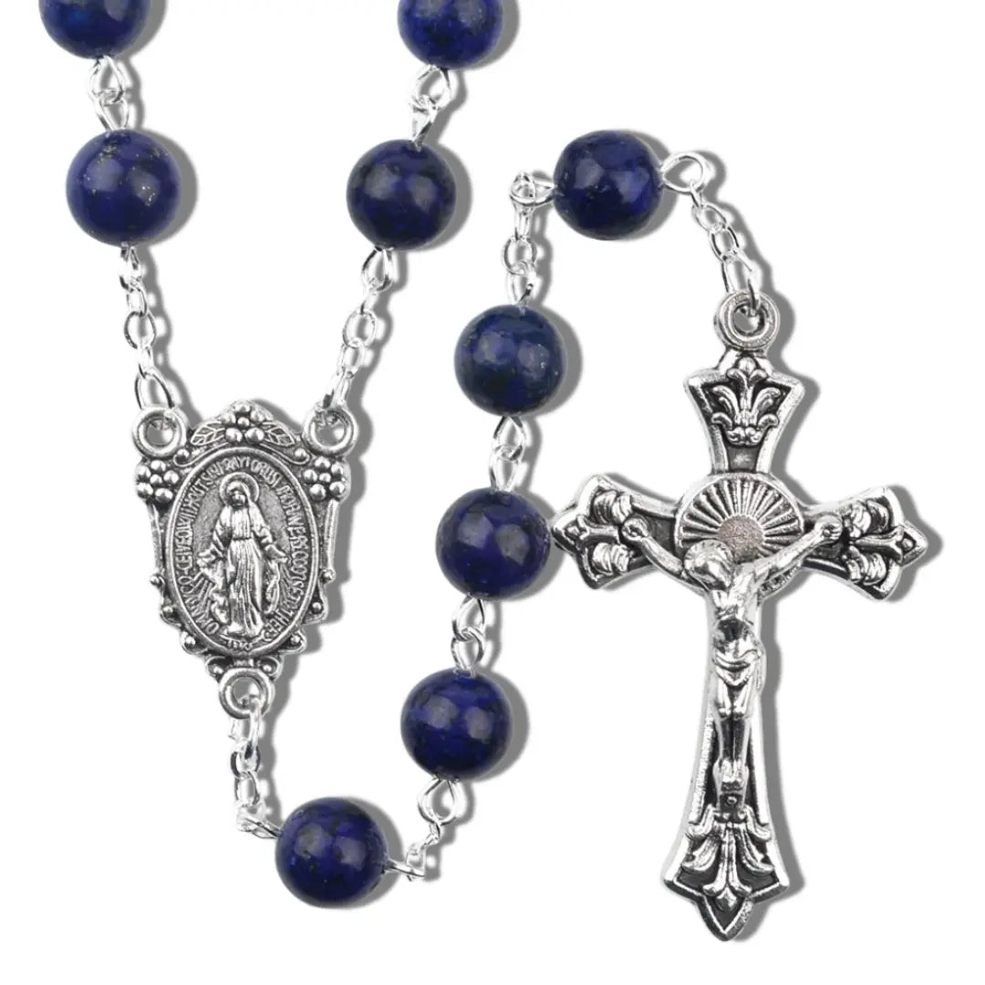 terço de nossa senhora das graças, terço azul, terço de pedras naturais