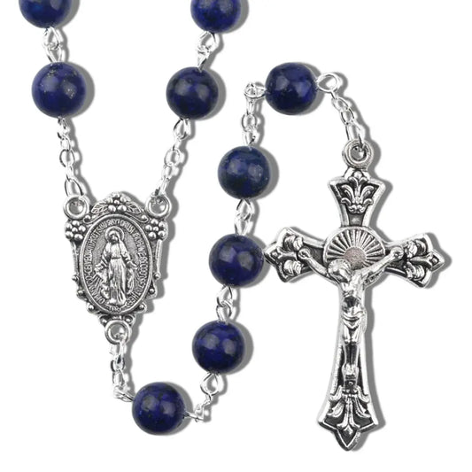 terço de nossa senhora das graças, terço azul, terço de pedras naturais