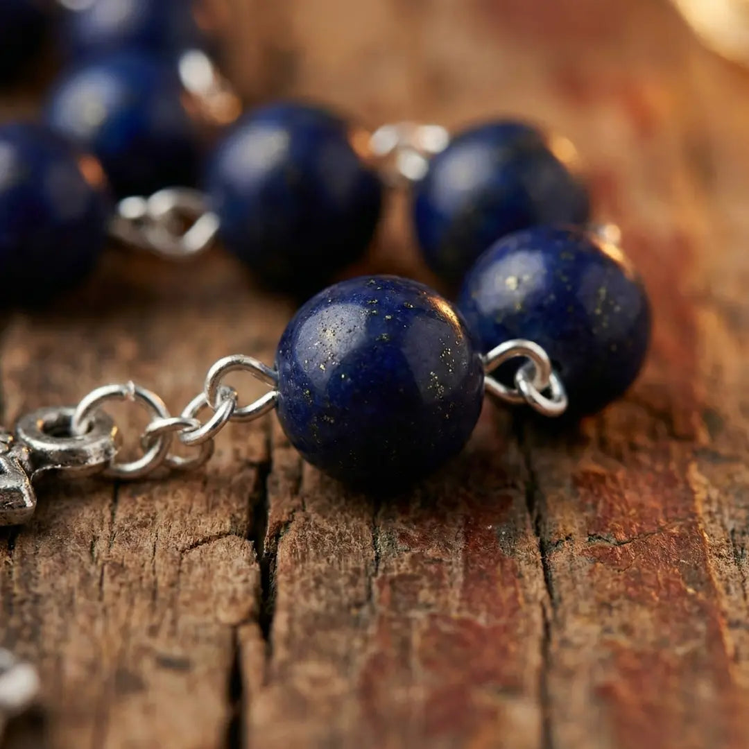 terço de nossa senhora das graças, terço azul, terço de pedras naturais