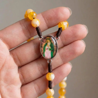 terço nossa senhora de guadalupe, terço amarelo